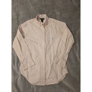 Lauren Ralph Lauren Shirt Womens 6 Pink Blue Stripe Button Front Cotton Top